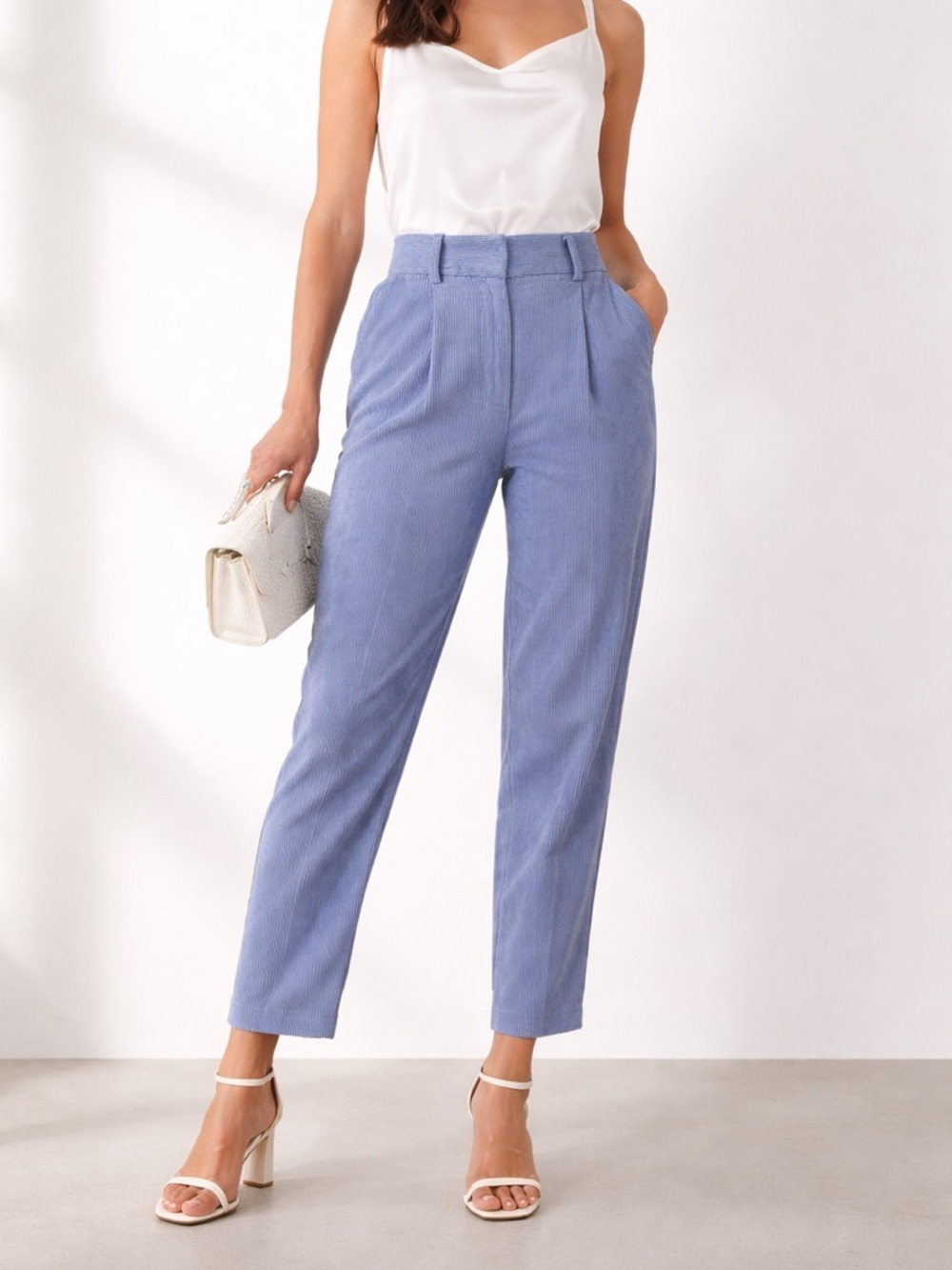 Reiss Blue Corduroy Tapered Pants High Rise Size 0 NWT Luxury Trouser